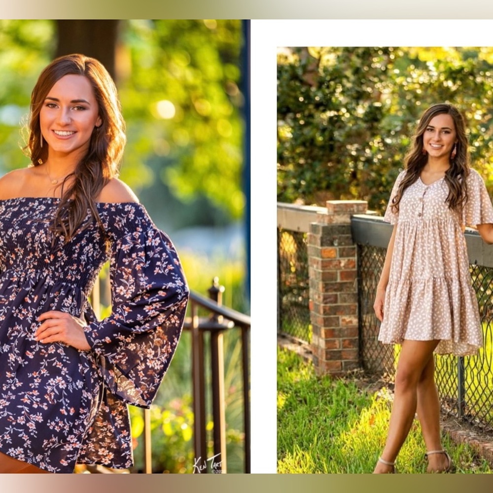 Lot of 2 dresses size XS Khaki and white and navy floral